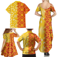 Kahili Quilt Hawaii Family Matching Summer Maxi Dress and Hawaiian Shirt Tropical Flower Seamless Half Style LT14 Mom's Dress Yellow - Polynesian Pride