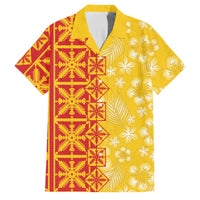 Kahili Quilt Hawaii Family Matching Summer Maxi Dress and Hawaiian Shirt Tropical Flower Seamless Half Style LT14 Dad's Shirt - Short Sleeve Yellow - Polynesian Pride