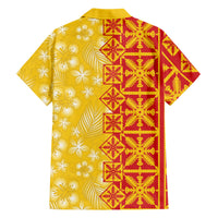 Kahili Quilt Hawaii Family Matching Summer Maxi Dress and Hawaiian Shirt Tropical Flower Seamless Half Style LT14 Dad's Shirt - Long Sleeve Yellow - Polynesian Pride