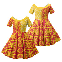 Kahili Quilt Hawaii Family Matching Summer Maxi Dress and Hawaiian Shirt Tropical Flower Seamless Half Style LT14 Daughter's Dress Yellow - Polynesian Pride