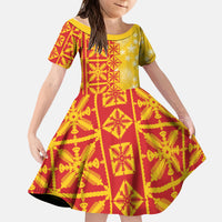 Kahili Quilt Hawaii Kid Short Sleeve Dress Tropical Flower Seamless Half Style LT14 KID Yellow - Polynesian Pride
