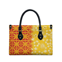 Kahili Quilt Hawaii Leather Bag Tropical Flower Seamless Half Style