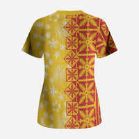 Kahili Quilt Hawaii Scrub Top Tropical Flower Seamless Half Style