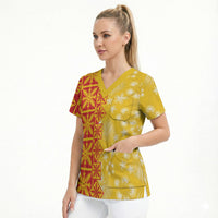 Kahili Quilt Hawaii Scrub Top Tropical Flower Seamless Half Style