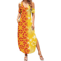 Kahili Quilt Hawaii Summer Maxi Dress Tropical Flower Seamless Half Style LT14 Women Yellow - Polynesian Pride