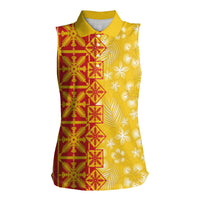 Kahili Quilt Hawaii Women Sleeveless Polo Shirt Tropical Flower Seamless Half Style