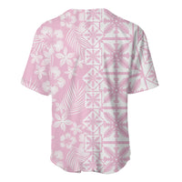 Pastel Pink Kahili Quilt Hawaii Baseball Jersey Tropical Flower Seamless Half Style