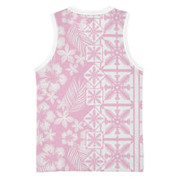 Pastel Pink Kahili Quilt Hawaii Basketball Jersey Tropical Flower Seamless Half Style