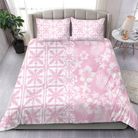 Pastel Pink Kahili Quilt Hawaii Bedding Set Tropical Flower Seamless Half Style