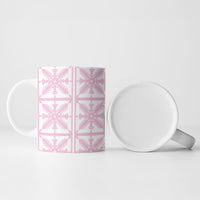 Pastel Pink Kahili Quilt Hawaii Ceramic Mug Tropical Flower Seamless Half Style