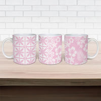 Pastel Pink Kahili Quilt Hawaii Ceramic Mug Tropical Flower Seamless Half Style