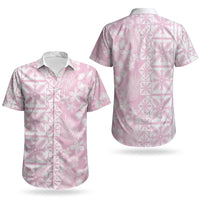 Pastel Pink Kahili Quilt Hawaii Couples Matching Mermaid Dress and Hawaiian Shirt Tropical Flower Seamless Half Style LT14 - Polynesian Pride
