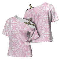 Pastel Pink Kahili Quilt Hawaii Cross Shoulder Shirt Tropical Flower Seamless Half Style