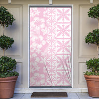 Pastel Pink Kahili Quilt Hawaii Door Cover Tropical Flower Seamless Half Style