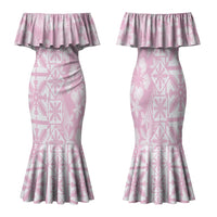 Pastel Pink Kahili Quilt Hawaii Family Matching Mermaid Dress and Hawaiian Shirt Tropical Flower Seamless Half Style LT14 Mom's Dress Pink - Polynesian Pride