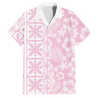 Pastel Pink Kahili Quilt Hawaii Family Matching Mermaid Dress and Hawaiian Shirt Tropical Flower Seamless Half Style LT14 Dad's Shirt - Short Sleeve Pink - Polynesian Pride