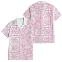 Pastel Pink Kahili Quilt Hawaii Family Matching Off The Shoulder Long Sleeve Dress and Hawaiian Shirt Tropical Flower Seamless Half Style LT14 Dad's Shirt - Short Sleeve Pink - Polynesian Pride