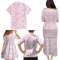 Pastel Pink Kahili Quilt Hawaii Family Matching Puletasi and Hawaiian Shirt Tropical Flower Seamless Half Style LT14 Mom's Dress Pink - Polynesian Pride