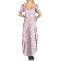 Pastel Pink Kahili Quilt Hawaii Family Matching Summer Maxi Dress and Hawaiian Shirt Tropical Flower Seamless Half Style