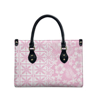 Pastel Pink Kahili Quilt Hawaii Leather Bag Tropical Flower Seamless Half Style