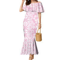 Pastel Pink Kahili Quilt Hawaii Mermaid Dress Tropical Flower Seamless Half Style