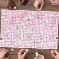Pastel Pink Kahili Quilt Hawaii Puzzle Tropical Flower Seamless Half Style