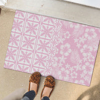 Pastel Pink Kahili Quilt Hawaii Rubber Doormat Tropical Flower Seamless Half Style