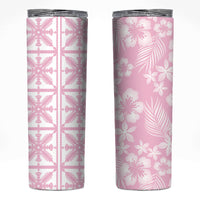 Pastel Pink Kahili Quilt Hawaii Skinny Tumbler Tropical Flower Seamless Half Style