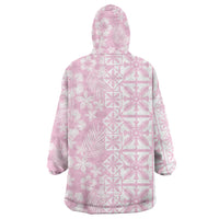 Pastel Pink Kahili Quilt Hawaii Wearable Blanket Hoodie Tropical Flower Seamless Half Style