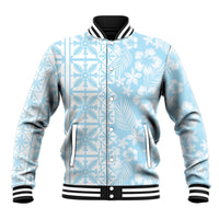 Pastel Blue Kahili Quilt Hawaii Baseball Jacket Tropical Flower Seamless Half Style