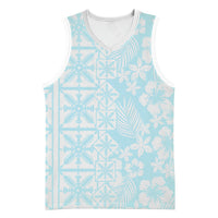 Pastel Blue Kahili Quilt Hawaii Basketball Jersey Tropical Flower Seamless Half Style