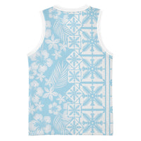 Pastel Blue Kahili Quilt Hawaii Basketball Jersey Tropical Flower Seamless Half Style