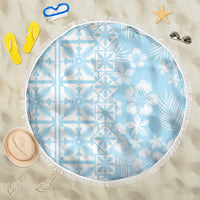 Pastel Blue Kahili Quilt Hawaii Beach Blanket Tropical Flower Seamless Half Style