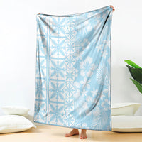 Pastel Blue Kahili Quilt Hawaii Blanket Tropical Flower Seamless Half Style