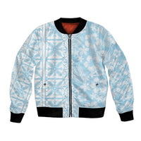 Pastel Blue Kahili Quilt Hawaii Bomber Jacket Tropical Flower Seamless Half Style