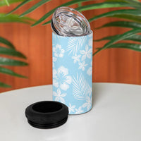 Pastel Blue Kahili Quilt Hawaii 4 in 1 Can Cooler Tumbler Tropical Flower Seamless Half Style