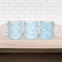 Pastel Blue Kahili Quilt Hawaii Ceramic Mug Tropical Flower Seamless Half Style