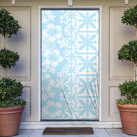 Pastel Blue Kahili Quilt Hawaii Door Cover Tropical Flower Seamless Half Style