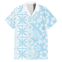 Pastel Blue Kahili Quilt Hawaii Family Matching Puletasi and Hawaiian Shirt Tropical Flower Seamless Half Style LT14 Dad's Shirt - Short Sleeve Blue - Polynesian Pride