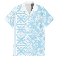 Pastel Blue Kahili Quilt Hawaii Hawaiian Shirt Tropical Flower Seamless Half Style LT14 Blue - Polynesian Pride