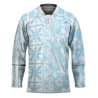 Pastel Blue Kahili Quilt Hawaii Hockey Jersey Tropical Flower Seamless Half Style