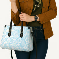 Pastel Blue Kahili Quilt Hawaii Leather Bag Tropical Flower Seamless Half Style