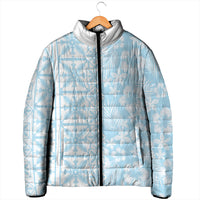 Pastel Blue Kahili Quilt Hawaii Padded Jacket Tropical Flower Seamless Half Style