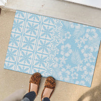 Pastel Blue Kahili Quilt Hawaii Rubber Doormat Tropical Flower Seamless Half Style