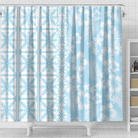 Pastel Blue Kahili Quilt Hawaii Shower Curtain Tropical Flower Seamless Half Style