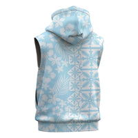 Pastel Blue Kahili Quilt Hawaii Sleeveless Zip Hoodie Tropical Flower Seamless Half Style