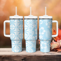 Pastel Blue Kahili Quilt Hawaii Tumbler With Handle Tropical Flower Seamless Half Style