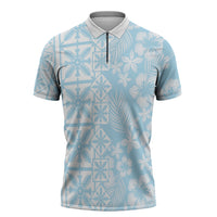 Pastel Blue Kahili Quilt Hawaii Zipper Polo Shirt Tropical Flower Seamless Half Style