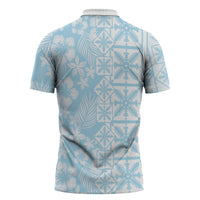 Pastel Blue Kahili Quilt Hawaii Zipper Polo Shirt Tropical Flower Seamless Half Style