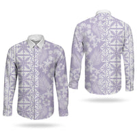 Pastel Purple Kahili Quilt Hawaii Couples Matching Puletasi and Long Sleeve Button Shirt Tropical Flower Seamless Half Style LT14 - Polynesian Pride